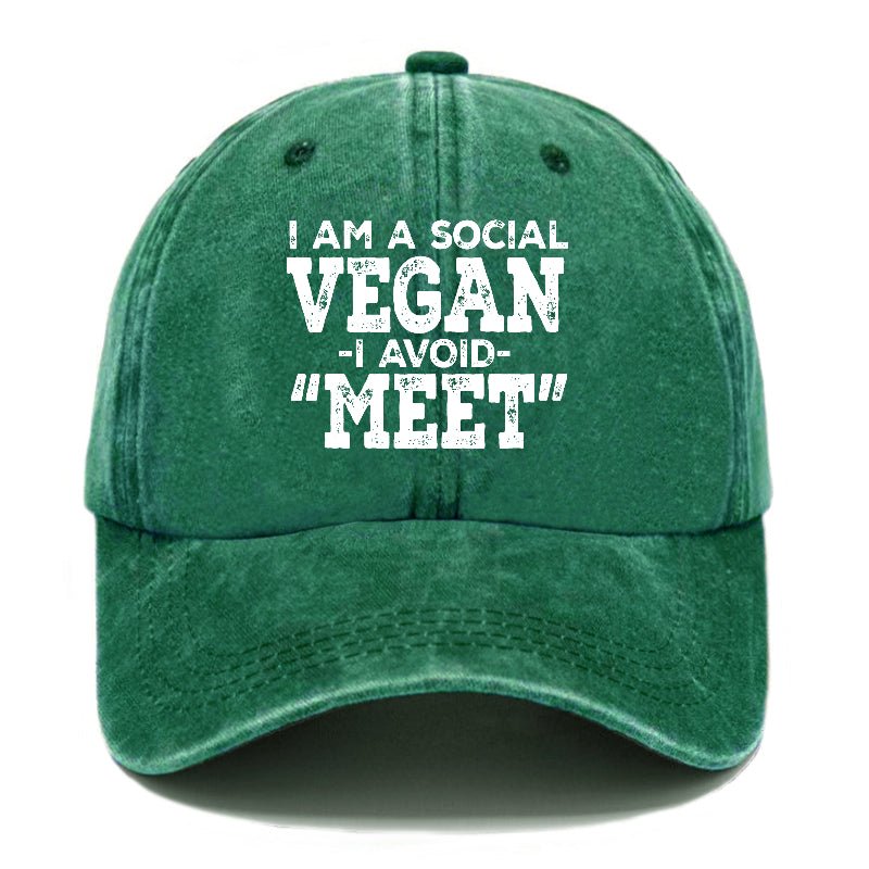 I Am A Social Vegan I Avoid Meet Sarcastic Print Cap