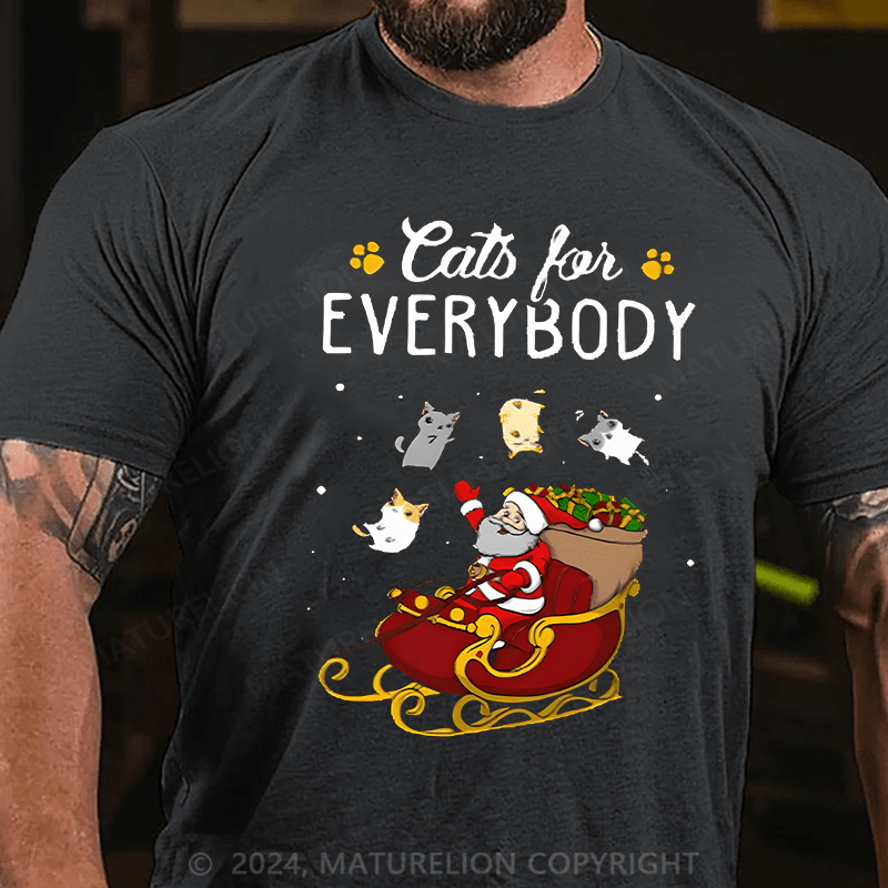 Maturelion Christmas T-Shirt Cats For Everybody Men Ugly Christmas Cat T-Shirt