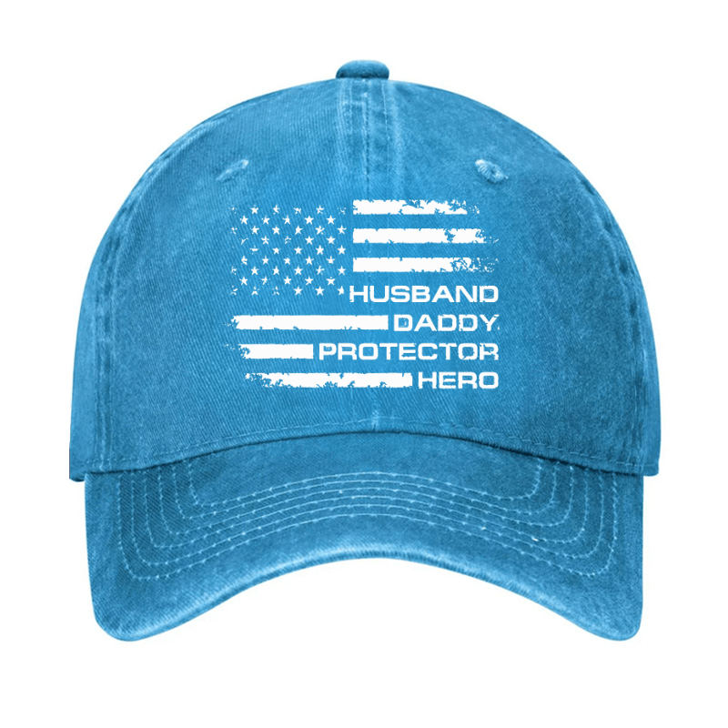 Husband Daddy Protector Hero Fathers Day Camo American Flag Cap