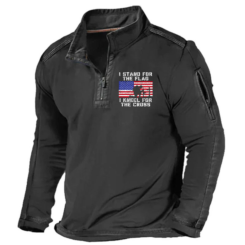 Maturelion Men's Henley Shirt I Stand For The Flag I Kneel For The Cross Henley Shirt