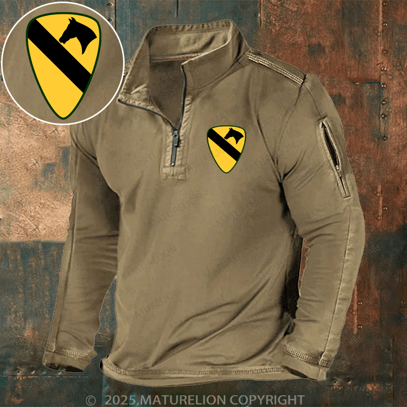 Maturelion Men's Henley Shirt US Army 1st Cavalry Patch Henley Shirt