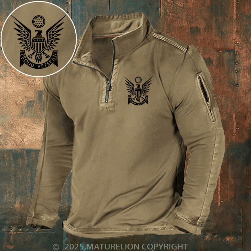 Maturelion Men's Henley Shirt Proud Veteran Stylized Eagle Henley Shirt