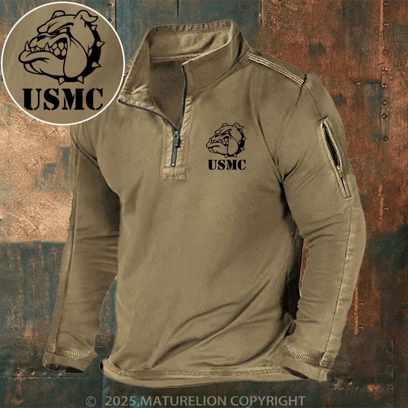 Maturelion Men's Henley Shirt USMC Marine Corps "Bulldog" Henley Shirt