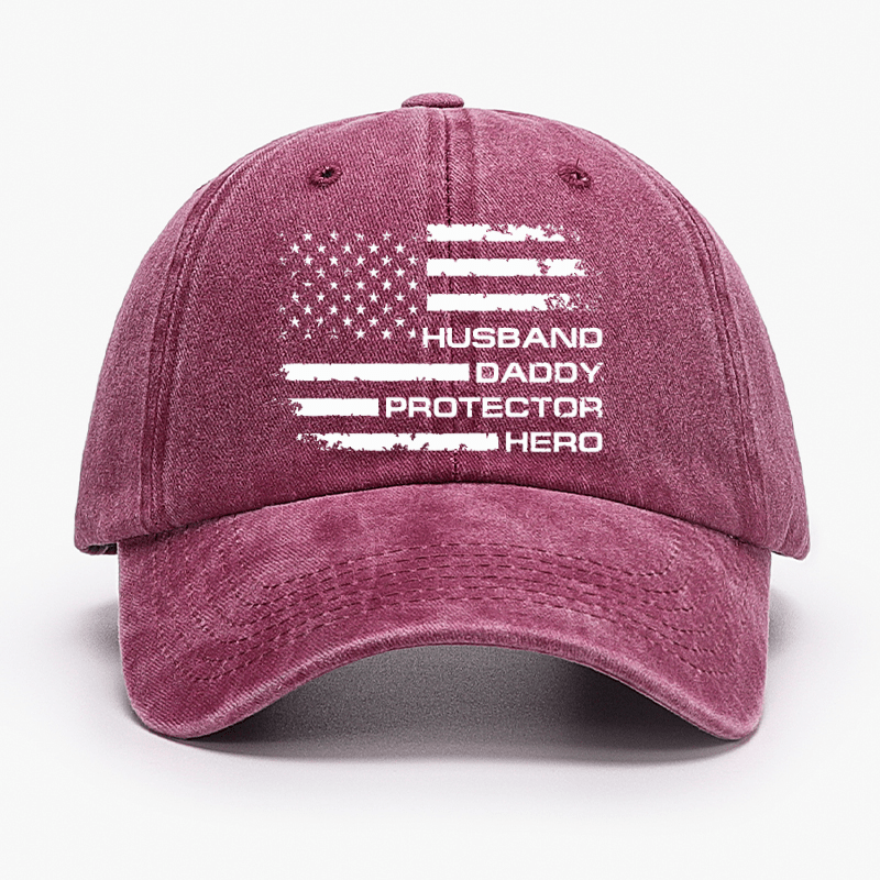 Husband Daddy Protector Hero Fathers Day Camo American Flag Cap