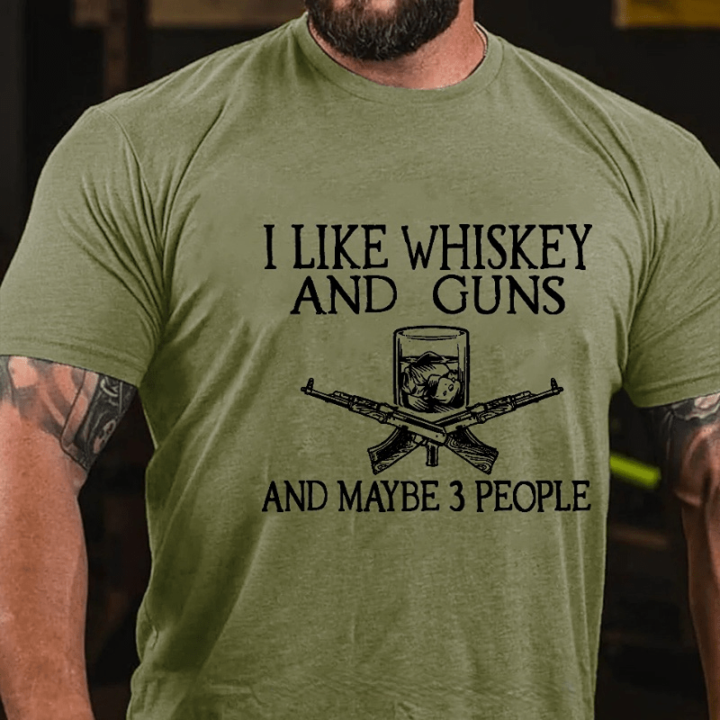 I Like Whiskey And Guns And Maybe 3 People Print Men's Cotton T-shirt