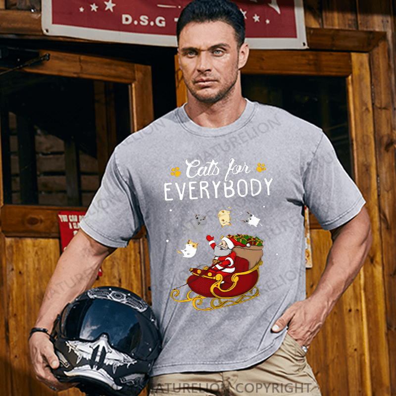 Maturelion Christmas T-Shirt Cats For Everybody Men Ugly Christmas Cat T-Shirt