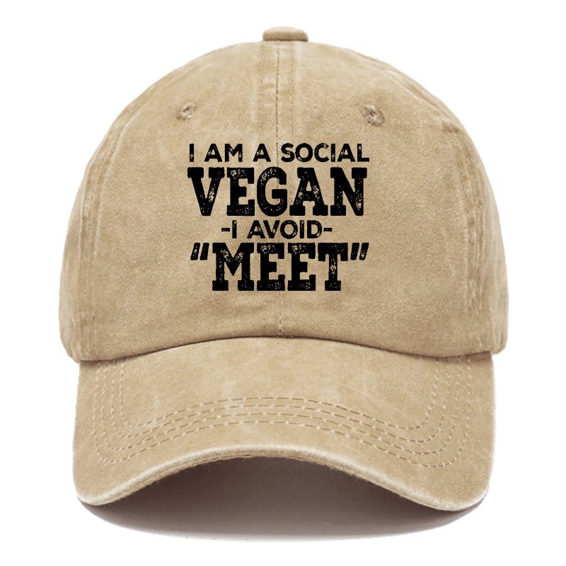 I Am A Social Vegan I Avoid Meet Sarcastic Print Cap