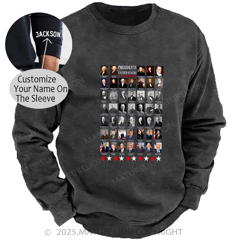 Maturelion Men's Sweatshirts Presidents Sweatshirts Washed Sweatshirts