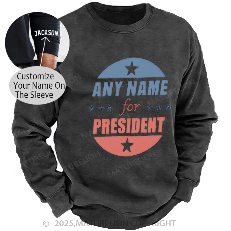 Maturelion Men's Sweatshirts Personalized Name President Sweatshirts Washed Sweatshirts