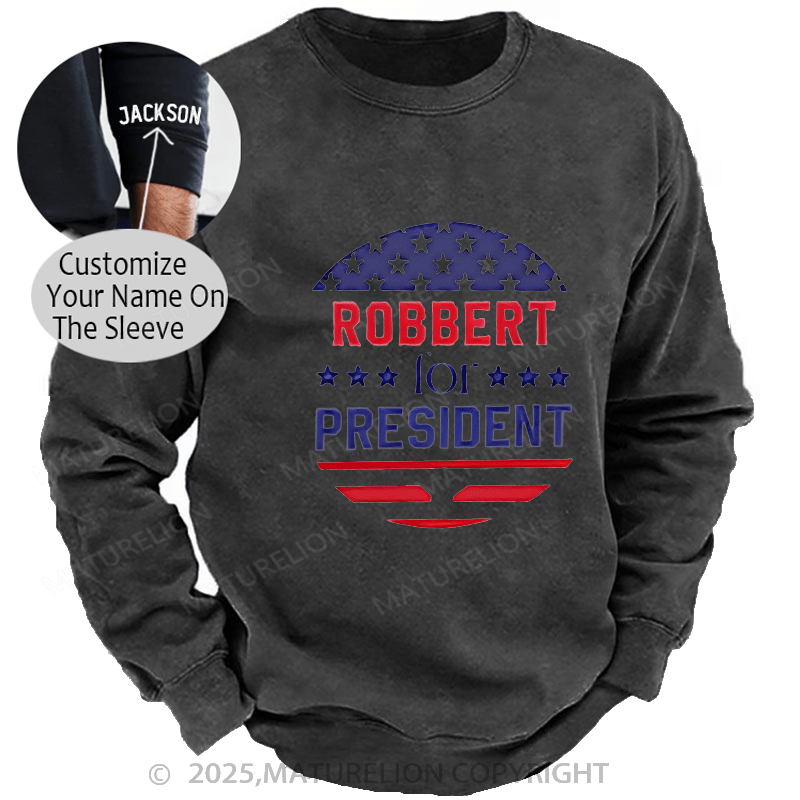 Maturelion Men's Sweatshirts USA President Sweatshirts Washed Sweatshirts