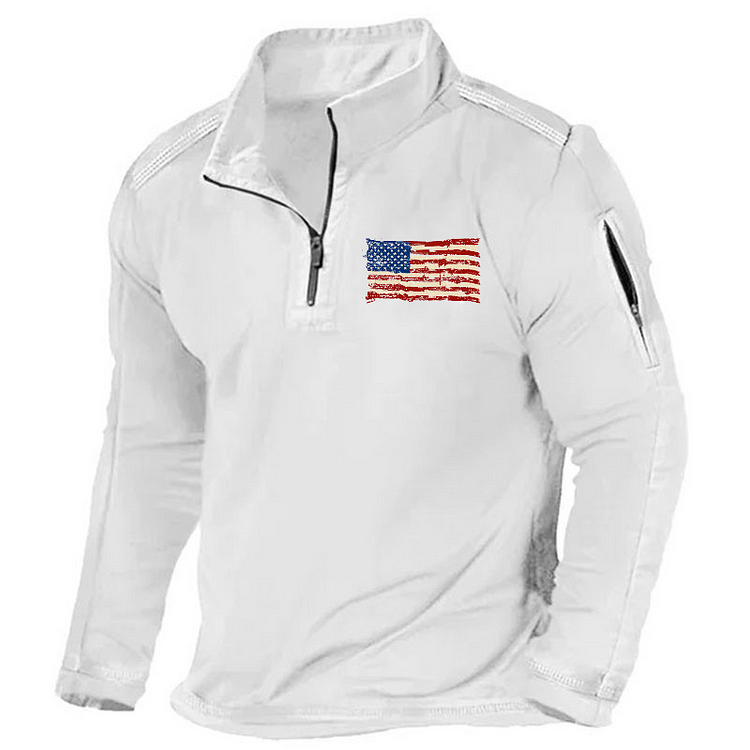 Maturelion Men's Henley Shirt USA Flag Print Zipper Henley Shirt