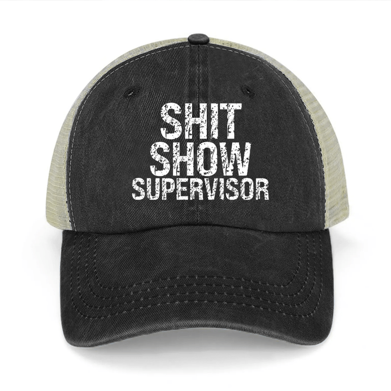 Shit Show Supervisor Washed Denim Mesh Back Cap