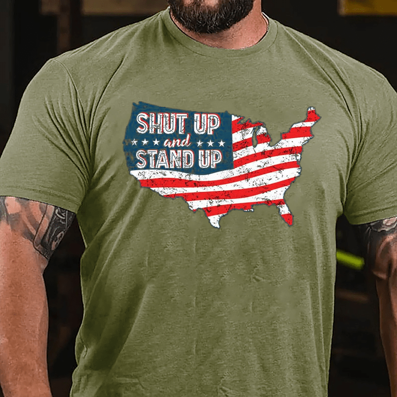 Shut Up And Stand Up American Flag Map Cotton T-shirt