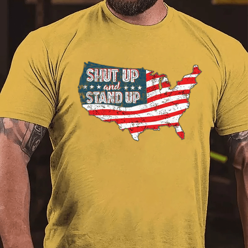 Shut Up And Stand Up American Flag Map Cotton T-shirt