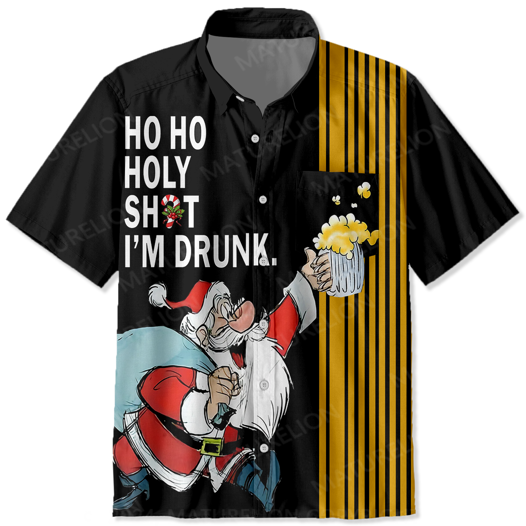 Maturelion Christmas Button Down Shirts for Men Santa Claus Print Funny Hawaiian Shirts