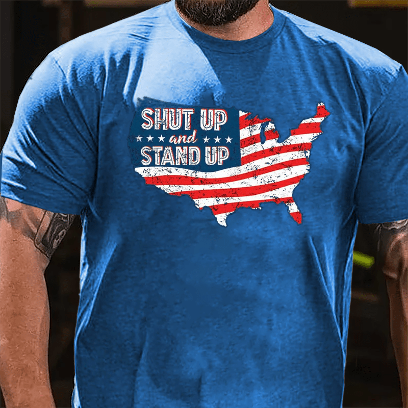 Shut Up And Stand Up American Flag Map Cotton T-shirt