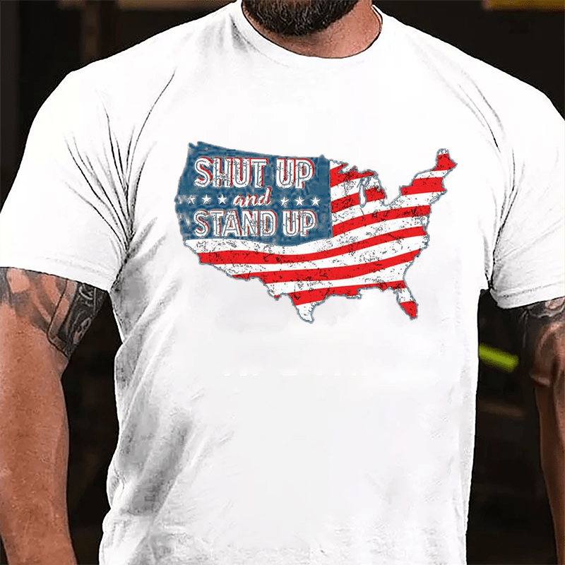 Shut Up And Stand Up American Flag Map Cotton T-shirt