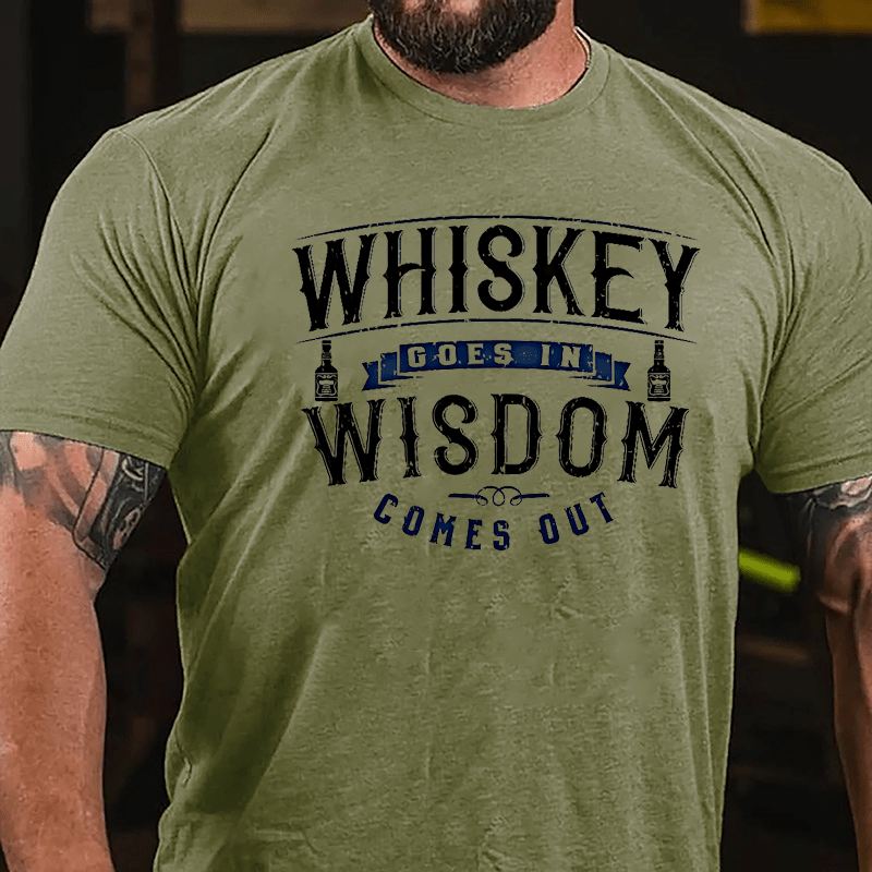 Whiskey Goes In Wisdom Comes Out Men's Drinking Cotton T-shirt