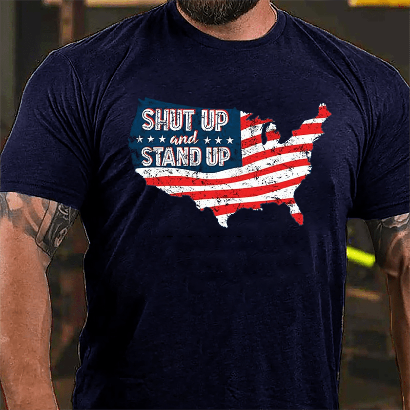 Shut Up And Stand Up American Flag Map Cotton T-shirt