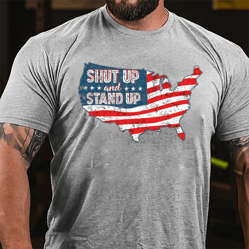 Shut Up And Stand Up American Flag Map Cotton T-shirt