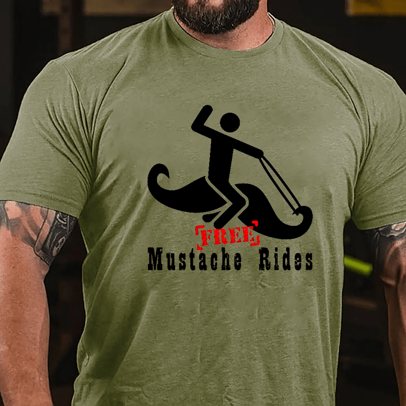 Free Mustache Rides Print Cotton T-shirt