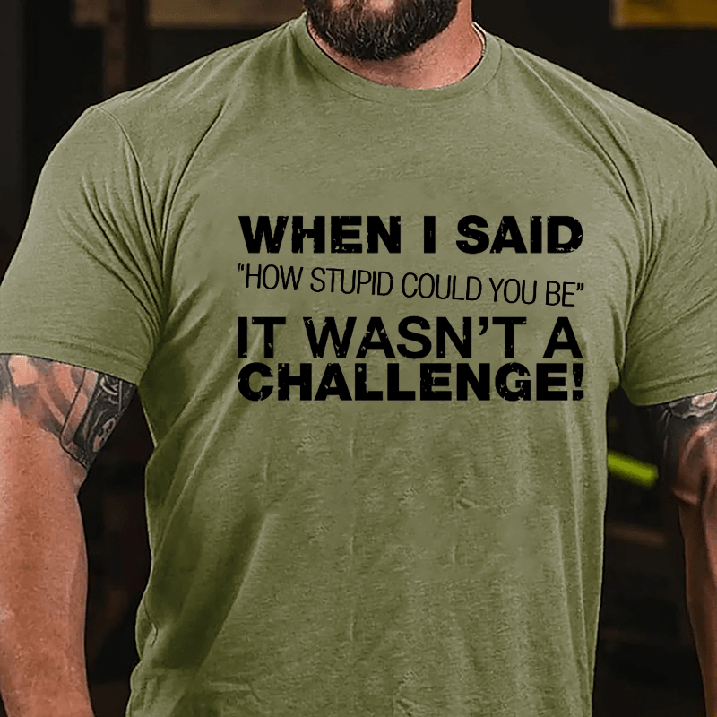 When I Said "How Stupid Could You Be" It Wasn't A Challenge Cotton T-shirt