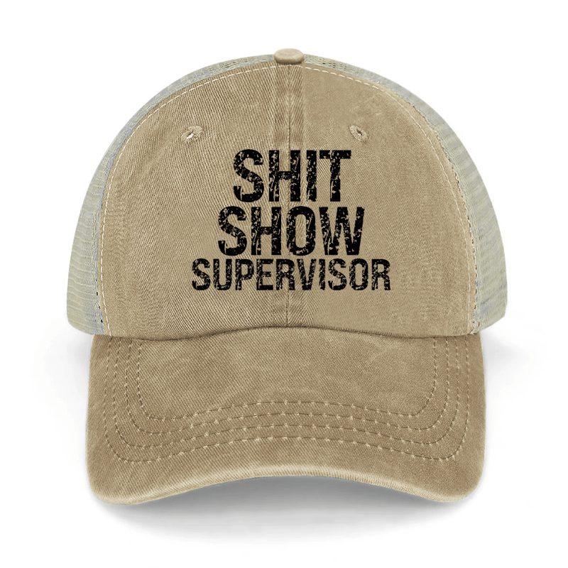 Shit Show Supervisor Washed Denim Mesh Back Cap
