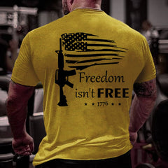 Freedom Isn't Free Gun USA Flag Print Cotton T-shirt