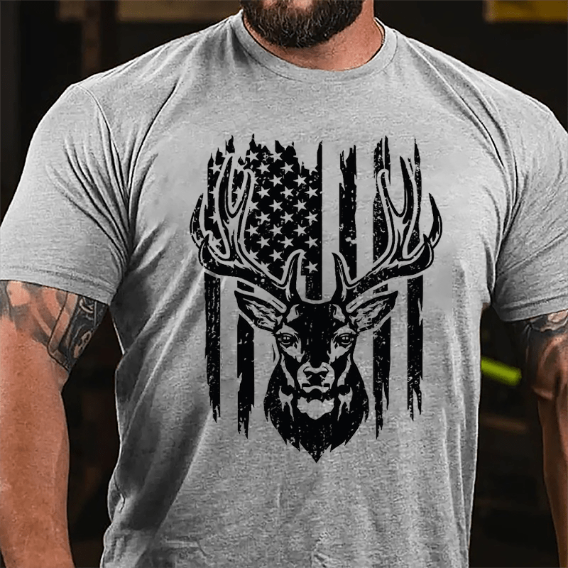 American Flag Deer Hunting Cotton T-shirt