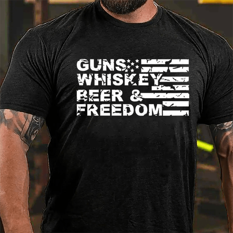 Guns Whiskey Beer Freedom USA Falg Cotton T-shirt