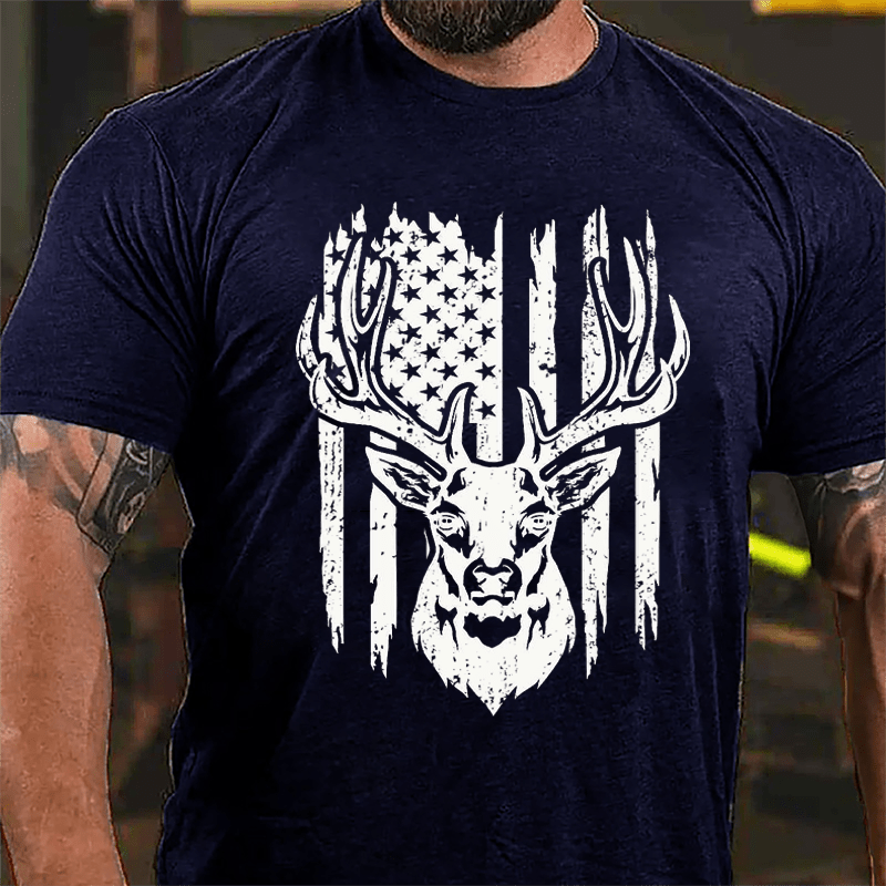 American Flag Deer Hunting Cotton T-shirt