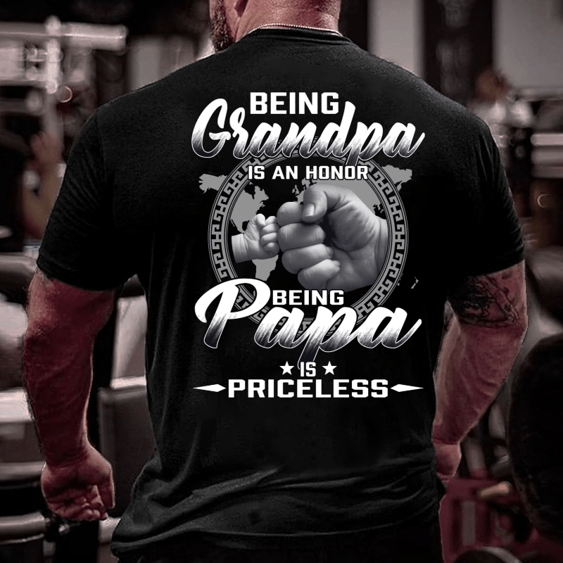 Being Grandpa Is An Honor Being Papa Is Priceless Funny Family Cotton T-shirt