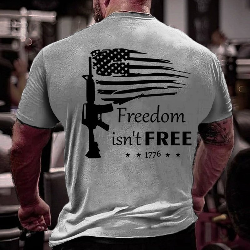 Freedom Isn't Free Gun USA Flag Print Cotton T-shirt