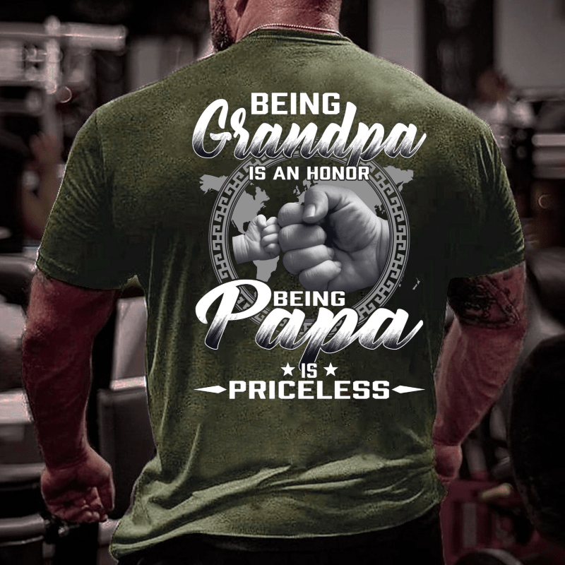 Being Grandpa Is An Honor Being Papa Is Priceless Funny Family Cotton T-shirt