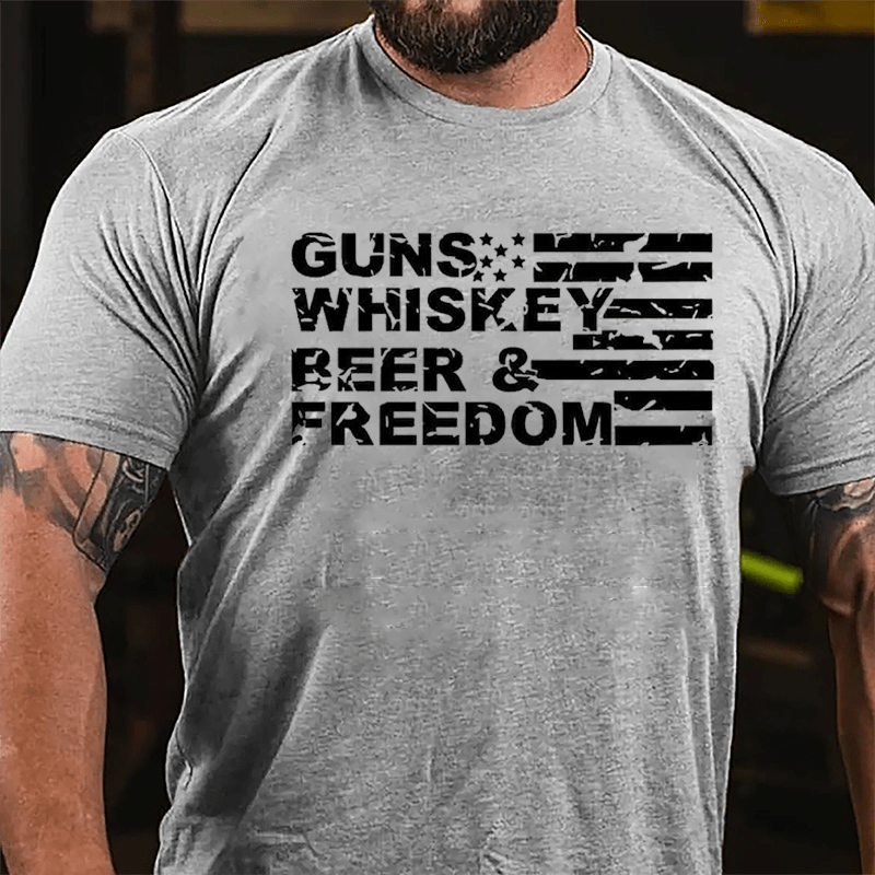 Guns Whiskey Beer Freedom USA Falg Cotton T-shirt