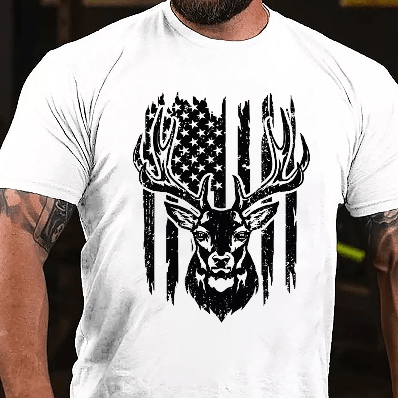 American Flag Deer Hunting Cotton T-shirt