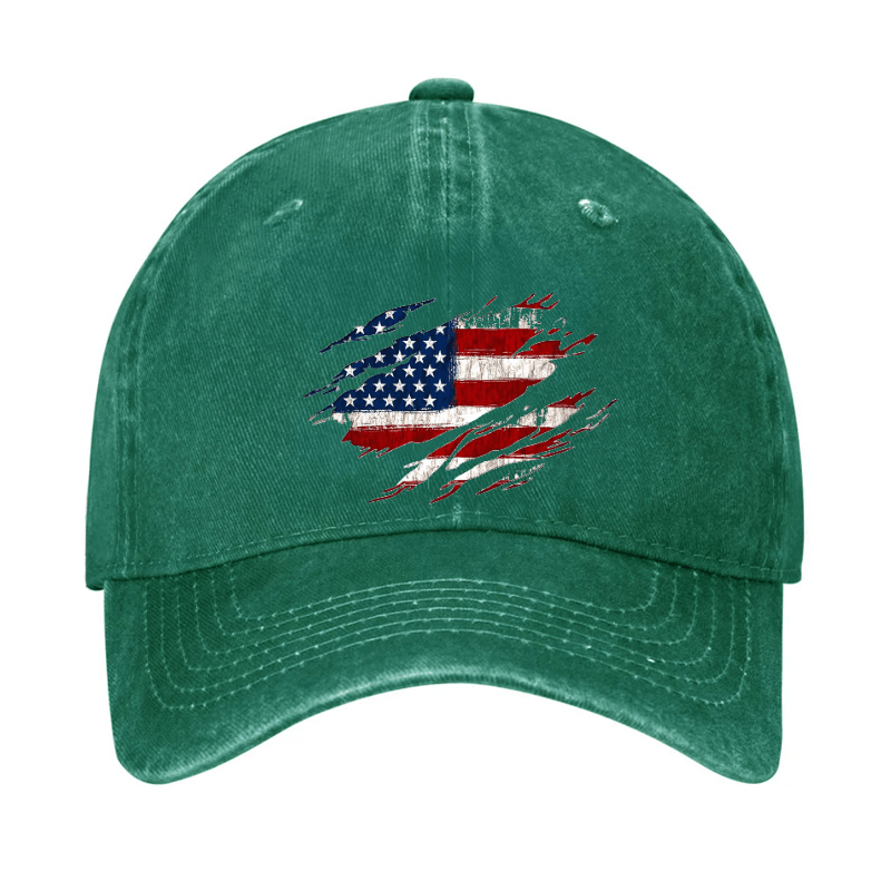 Distressed American Flag Print Cap
