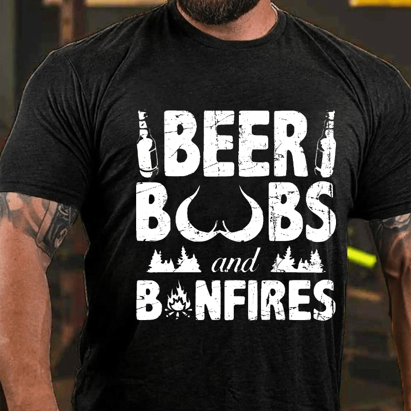 Beer Boobs And Bonfires Cotton T-shirt