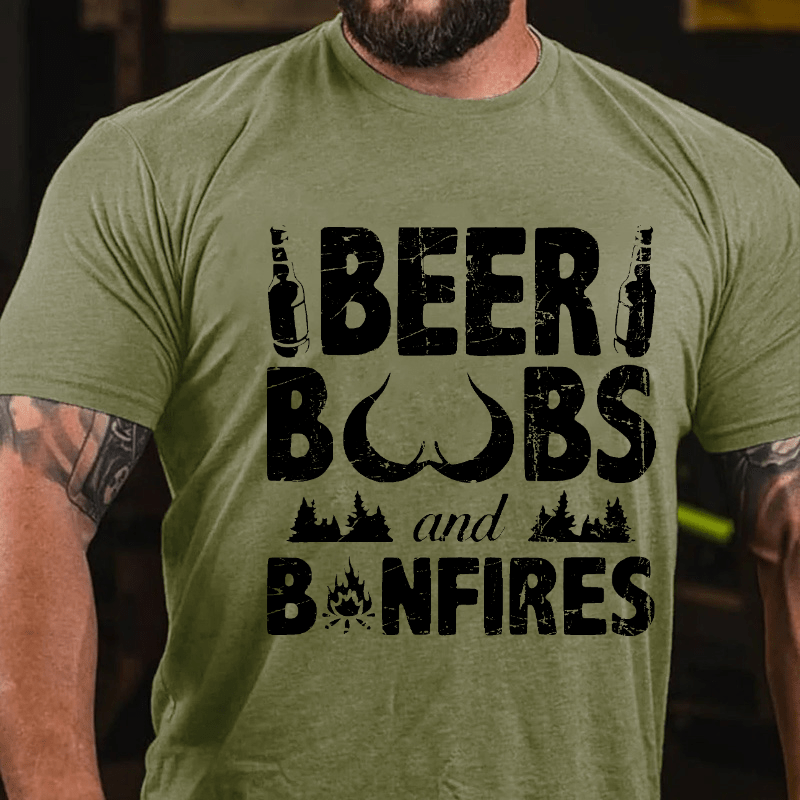 Beer Boobs And Bonfires Cotton T-shirt