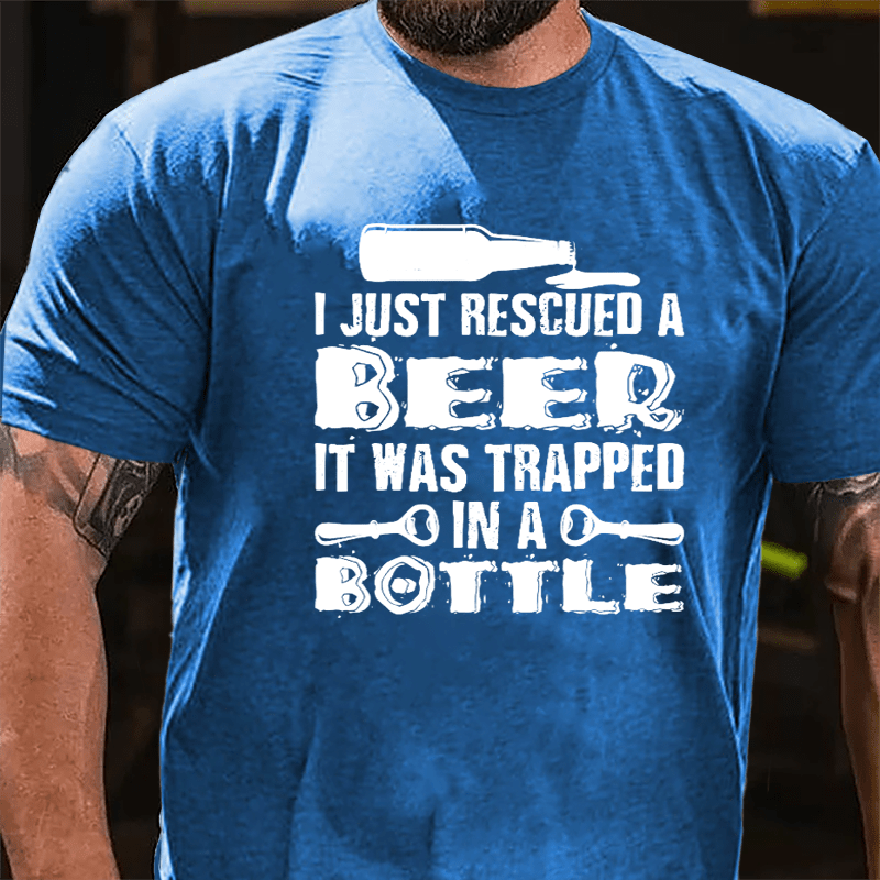 I Just Rescued A Beer It Was Trapped In A Bottle Men's Cotton T-shirt