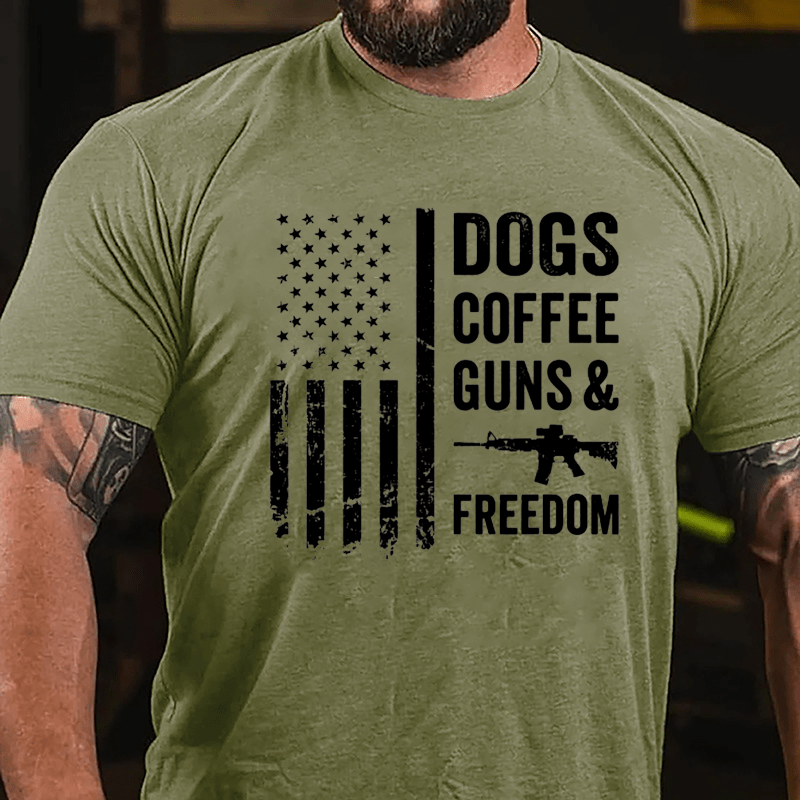Dogs Coffee Guns And Freedom Cotton T-shirt