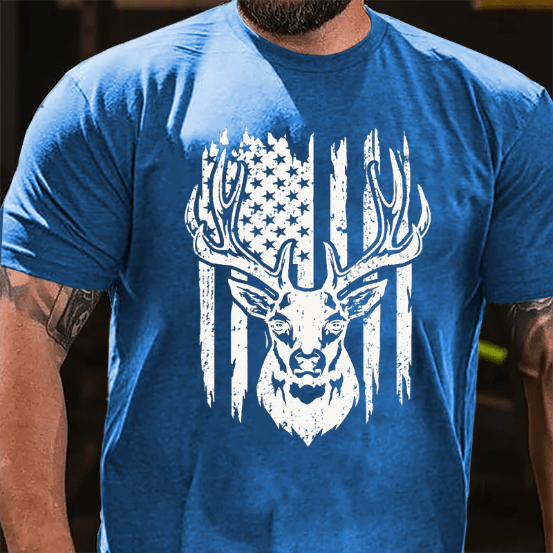 American Flag Deer Hunting Cotton T-shirt