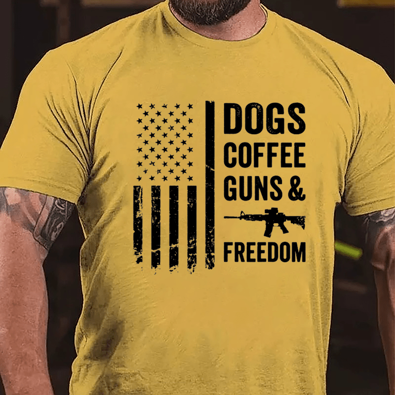 Dogs Coffee Guns And Freedom Cotton T-shirt