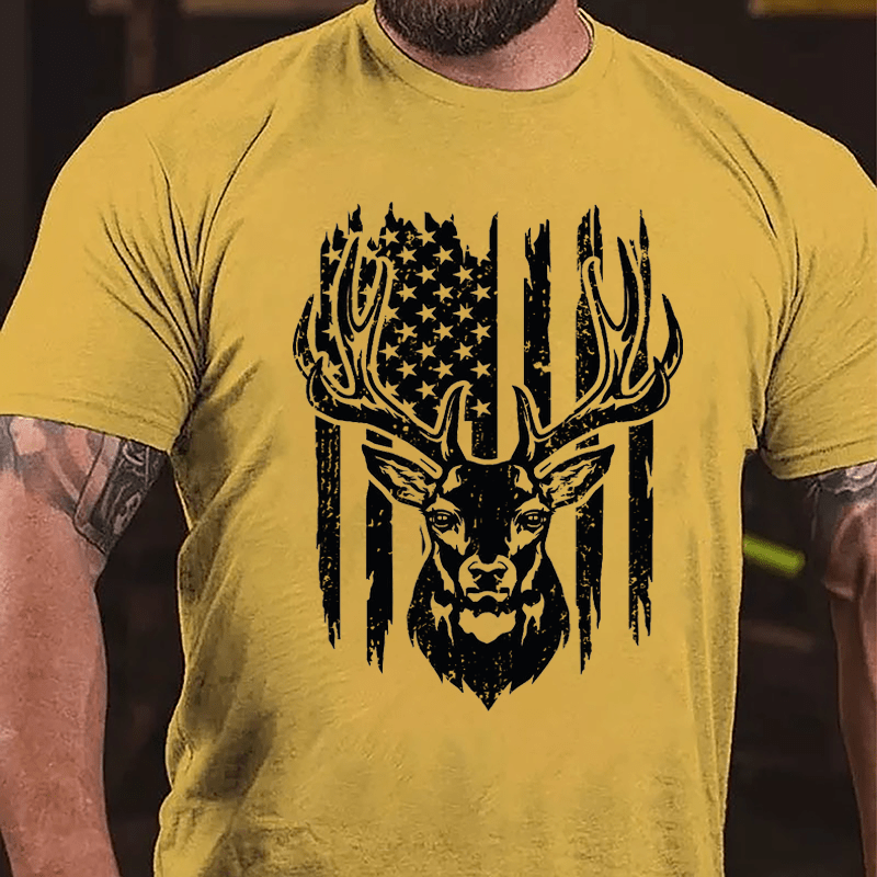 American Flag Deer Hunting Cotton T-shirt