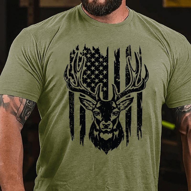 American Flag Deer Hunting Cotton T-shirt