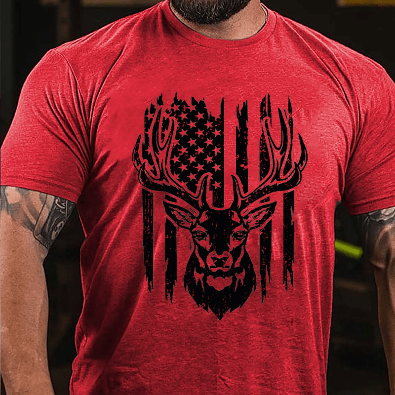 American Flag Deer Hunting Cotton T-shirt